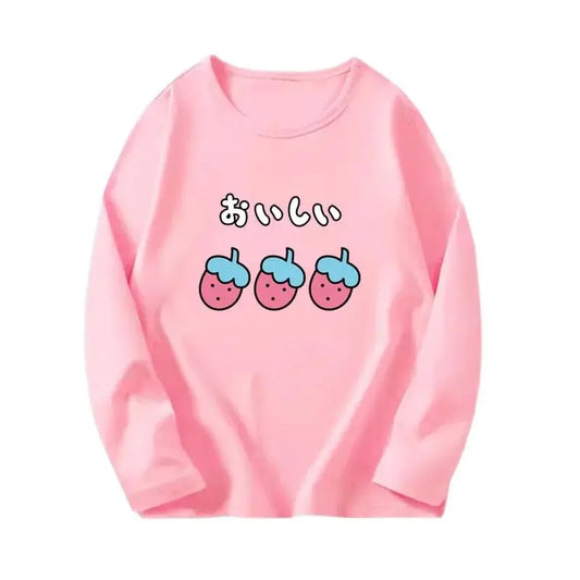 Girl Strawberry Graphic T-Shirts Autumn Spring Little Girl's Long Sleeve T-Shirts Young Child Tees Little Toddlers Cute Tee Tops