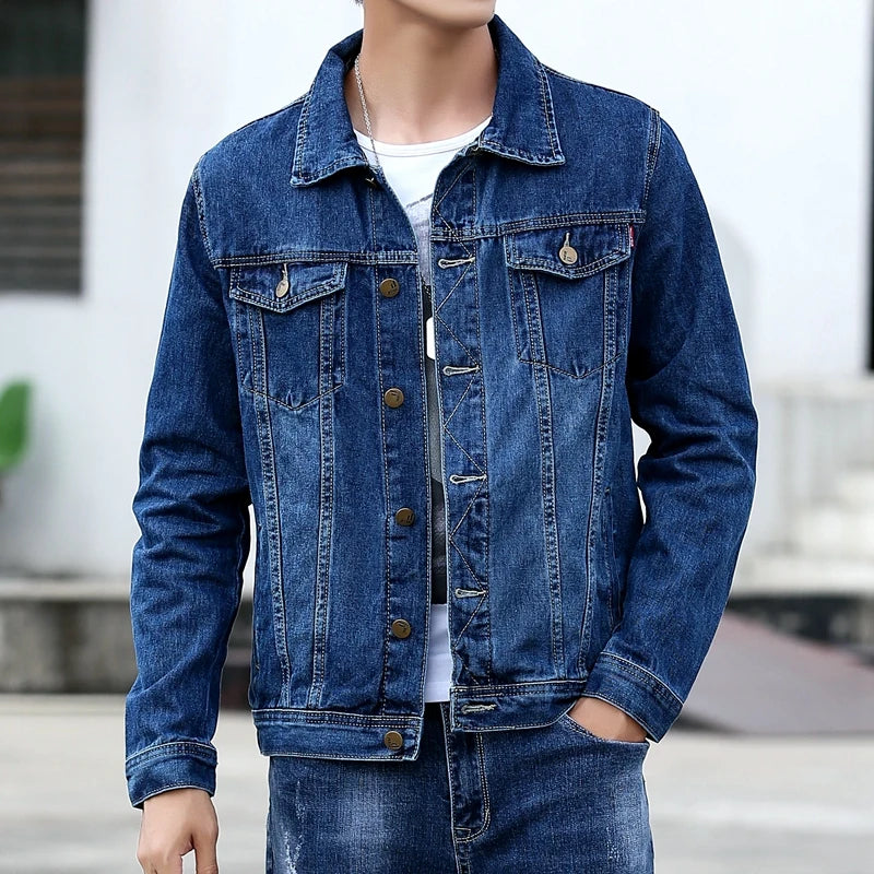 Men Blue Classic Denim Jackets Solid Jean Coats High Quality Male Cotton Denim Coats New Spring Outwear Casual Cowboy Jackets 5X