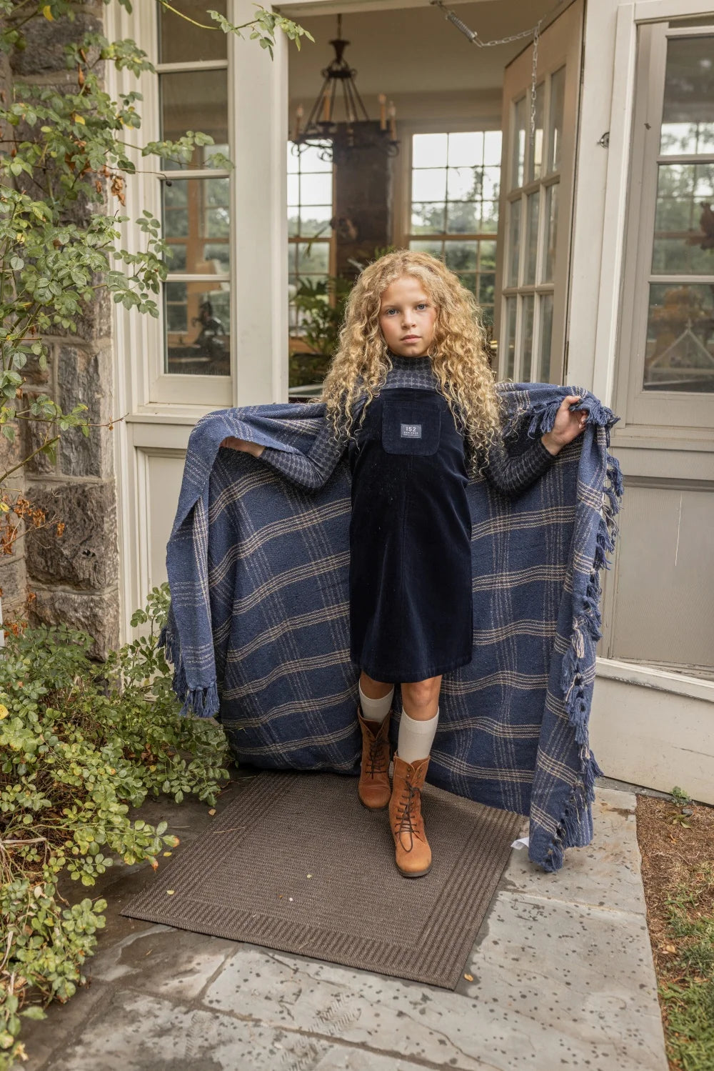 AP AW26 Navy Blue Corduroy Collection Kids Boy Girl Fashion Geometric Print Shirt Family Matching Clothing Dress Top Jumper