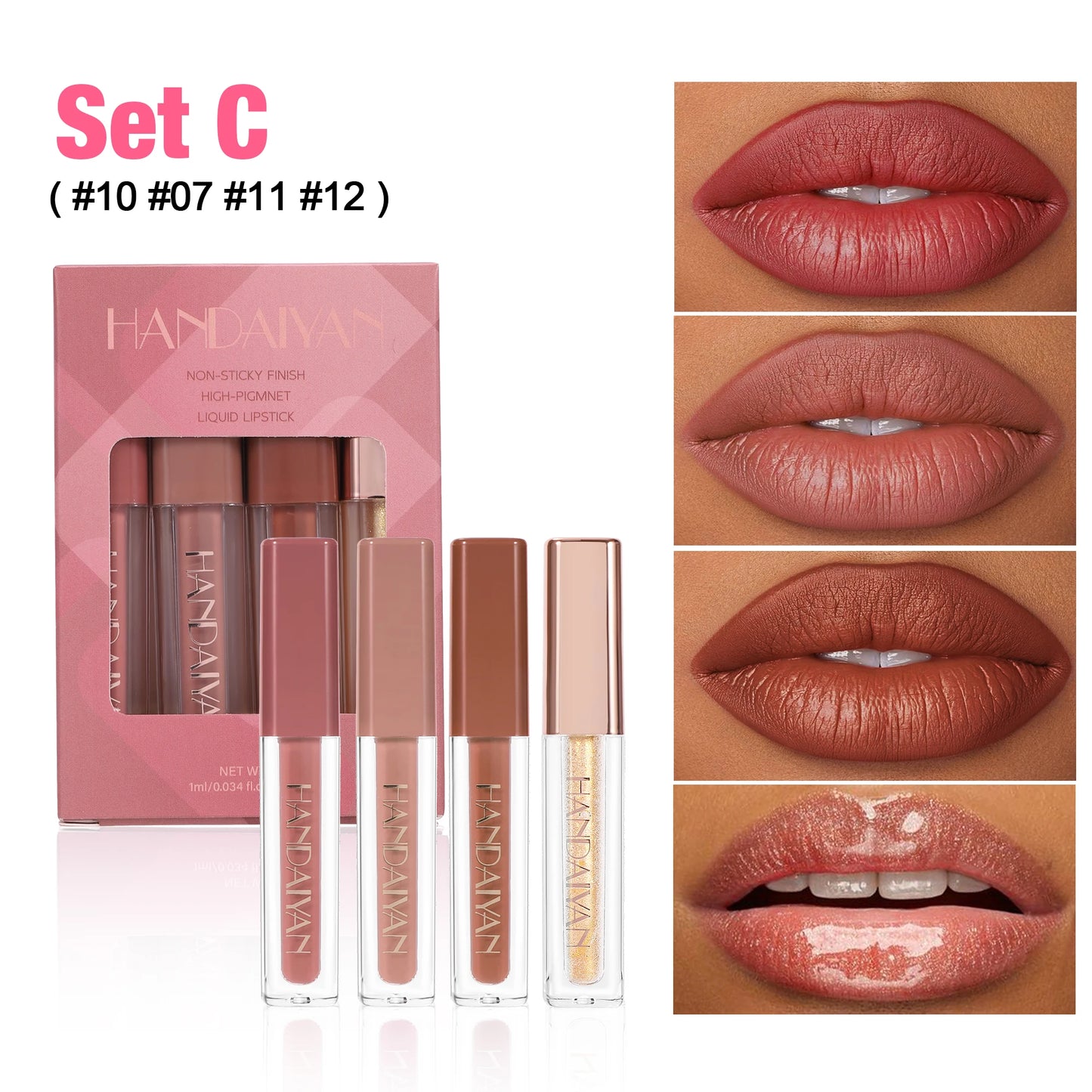 4pcs Velvet Lip gloss Set Liquid Lipstick Kit Easy Color Long Lasting Waterproof Lip Tint Oil Non-Stick Makeup Lip Glaze Set