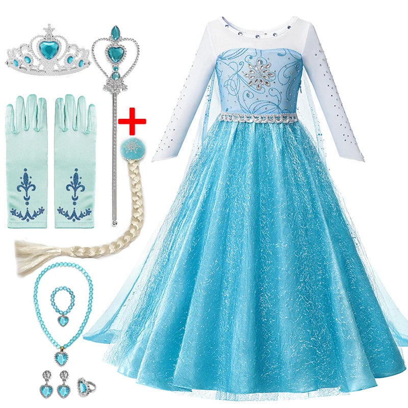 Frozen Snow Queen Elsa Dresses for Girls Costumes Kids Cosplay Anna Elsa Princess Children Gowns Clothing Disney Party Dresses