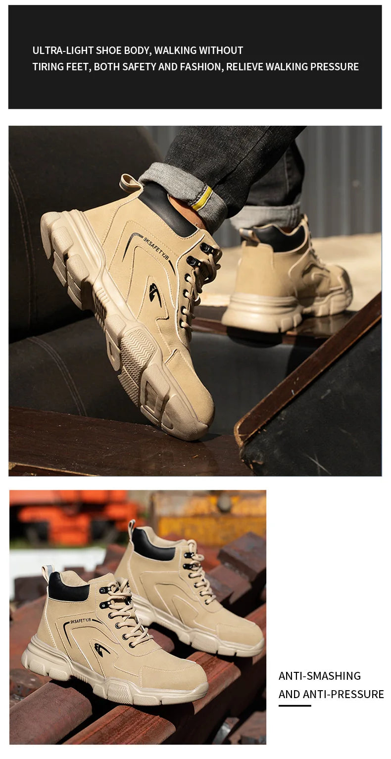 Winter Plush Work Boots For Men Ankle Anti-smash Anti-puncture Safety Shoes Steel Toe Protective Male Footwear Indestructible