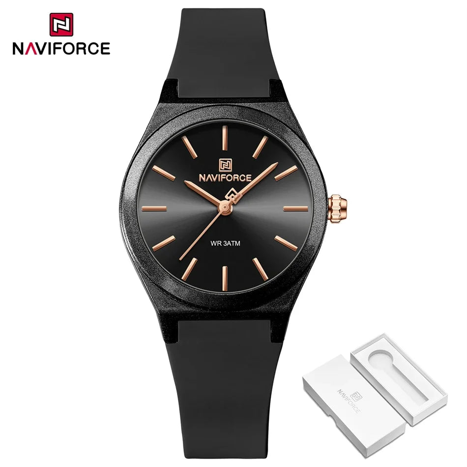 NAVIFORCE Women Watches Silicone Strap Women Quartz Wristwatches Waterproof Round Dial Retro Watch Ladies Girls Reloj Para Mujer
