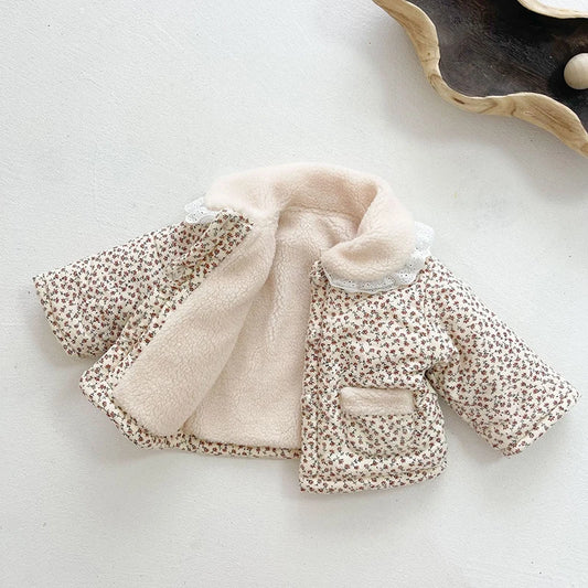 Winter Clothes Infant Baby Girls Thicken Warm Coat Floral Printing Long Sleeve Jacket Newborn Baby Girls Thick Cardigan Coat