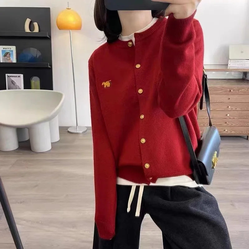 Long-sleeved Cashmere cardigan women sweater cashmere knitted  O-neck Cashmere cardigan sweater coat  Autumn and Winter