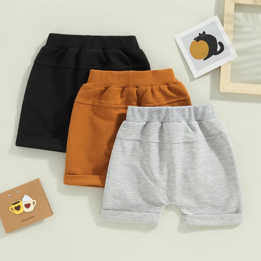 3 Pack Newborn Baby Boy Solid Color Shorts Elastic Waist Stretch Casual Short Joggers Spring Summer Short Pants