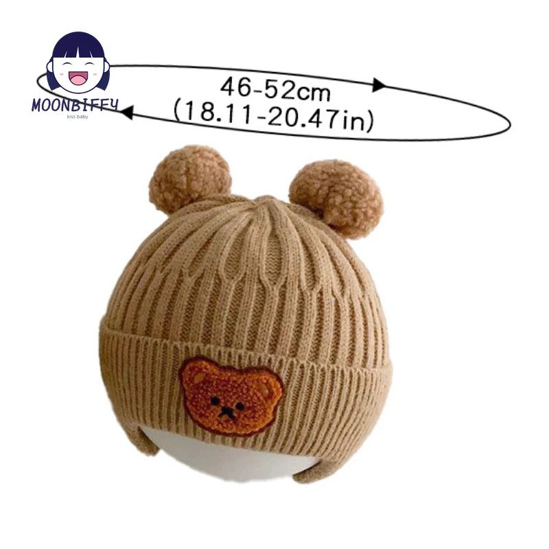 Gorro de invierno para bebé, gorro tejido con protección para la oreja de oso de dibujos animados para niños pequeños, gorros de ganchillo cálidos coreanos para niños y niñas