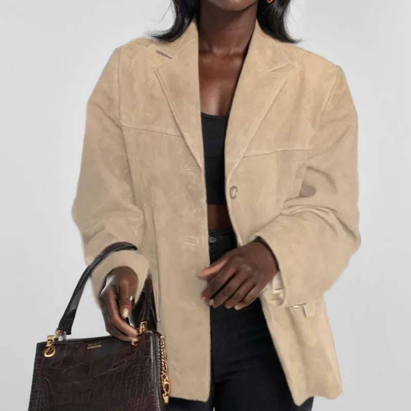2026 Winter Women Elegant Jacket with Lapel Casual Single Breasted Pocket Long Sleeve Short Coat Street Overcoat Vintage Top