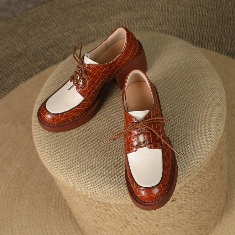 2024 New Spring Genuine Leather Women Shoes Casual Lace-up Loafers Round Toe Platform Shoes Shoes Woman Zapatos De Mujer Women