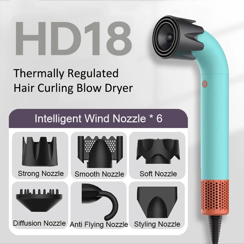 Hair Dryer 1400 Watt High Speed HairDryer Bend Pipe Professinal Hair-care Leafless Negative Ion Styling Tools with 6 Air Nozzles