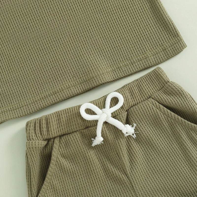 2024-01-20 Lioraitiin Summer Baby Boy Clothes Letter Embroidery Short Sleeve T-Shirt Shorts Set 2Pcs Waffle Knit Outfit