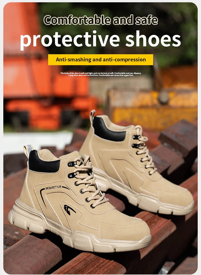 Winter Plush Work Boots For Men Ankle Anti-smash Anti-puncture Safety Shoes Steel Toe Protective Male Footwear Indestructible