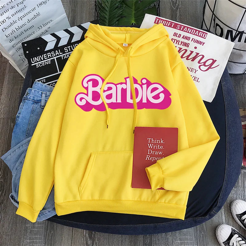 Sudaderas con capucha de Barbie para niñas, suéter informal Y2K Sweetness, jersey de otoño, suéter con capucha con estampado de letras a la moda, regalo de manga larga para mujer