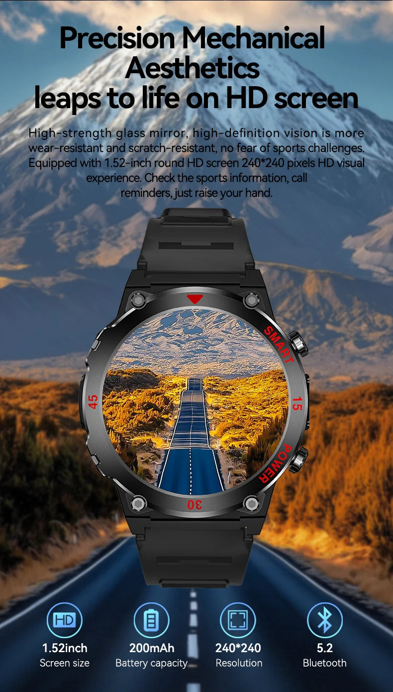 Smart Watch Men Women 1.52" Always-On Display Step Counter Magnetic Charging Bluetooth Call Fitness Tracker Multisport Modes
