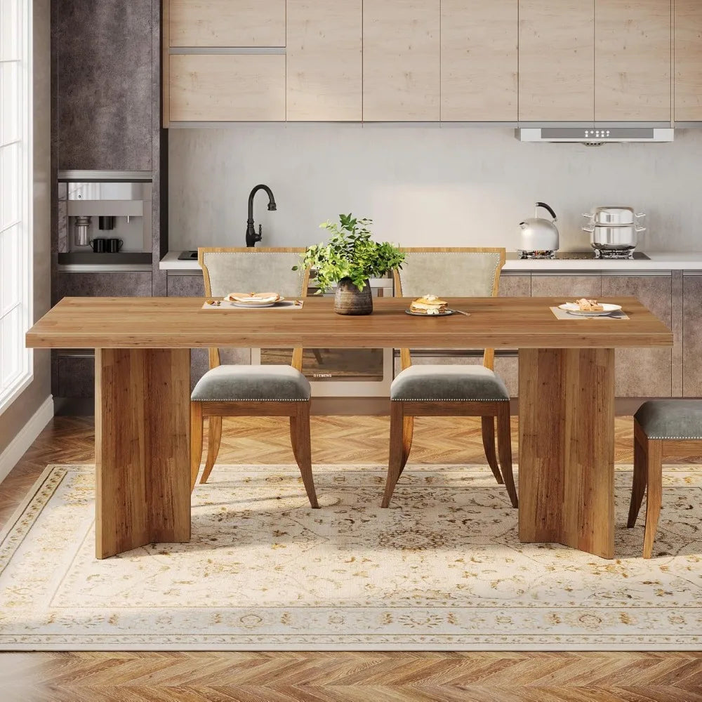 Farmhouse Dining Table for 4 to 6 People, 63-inch Rectangle Wooden Kitchen Table with Large Tabletop and Heavy Duty, Customized