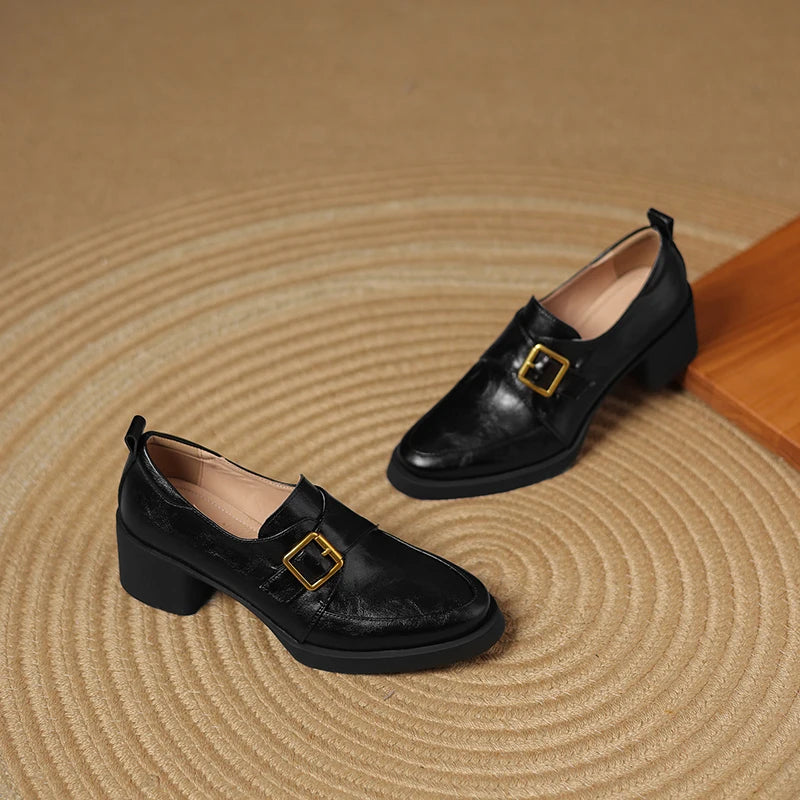2026 New Women Pumps Pointed Toe Women Shoes Chunky Heel Loafers Fashion High Heels Split Leather Ladies Shoes Big Size 43