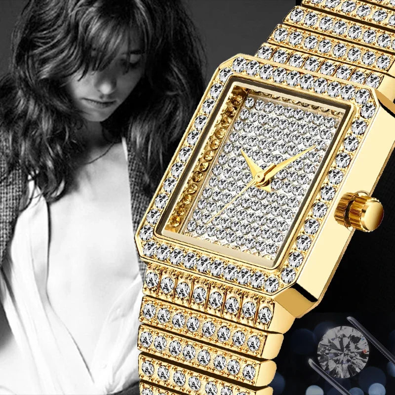 Diamond Square Women Watch Gold Silver Luxury Ladies Dress Quartz Watch Casual Simple Couple Wristwatches Dames Horloges