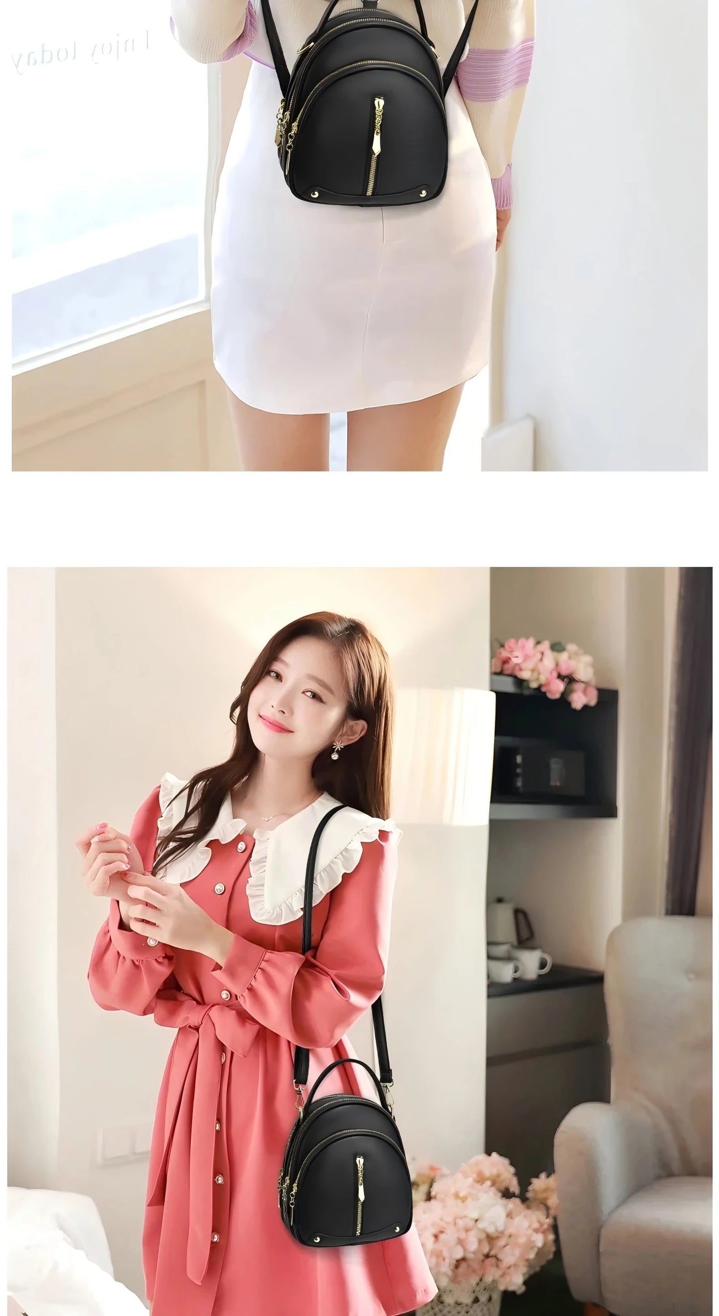 Women's Small Backpack, Light and Multifunctional, High Quality PU Handbag, One Shoulder Sling Student Handbag, Four Seasons