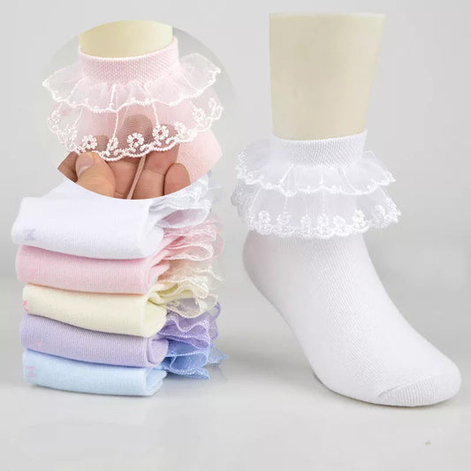 3 pares de calcetines transpirables de malla de princesa con volantes de encaje de algodón calcetín corto hasta el tobillo para niños blanco rosa azul bebé niñas niños pequeños