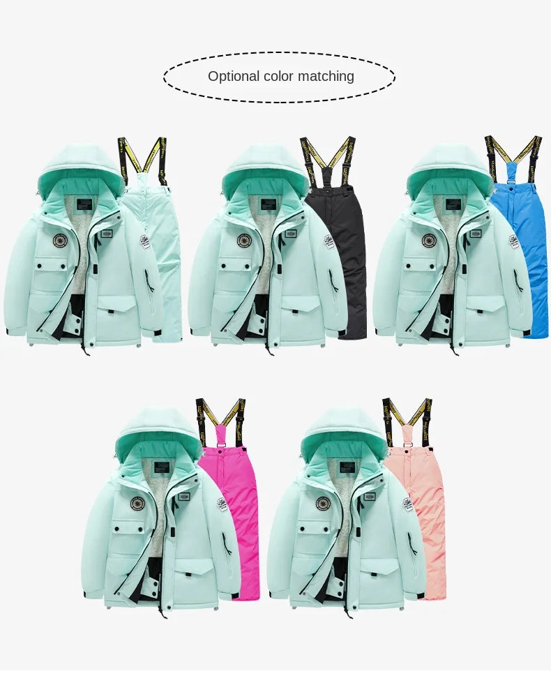 Winter children's skiing suit for boys and girls, windproof and waterproof thick coat for warmth and snow playing equipment