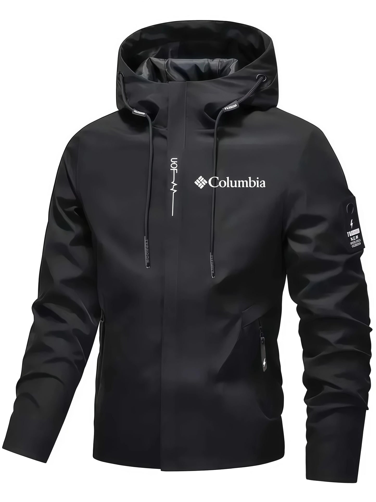 Men's fashion jacket, trendy printed hooded trench coat, zipper pocket, casual jacket, spring and autumn daily street wearjacket