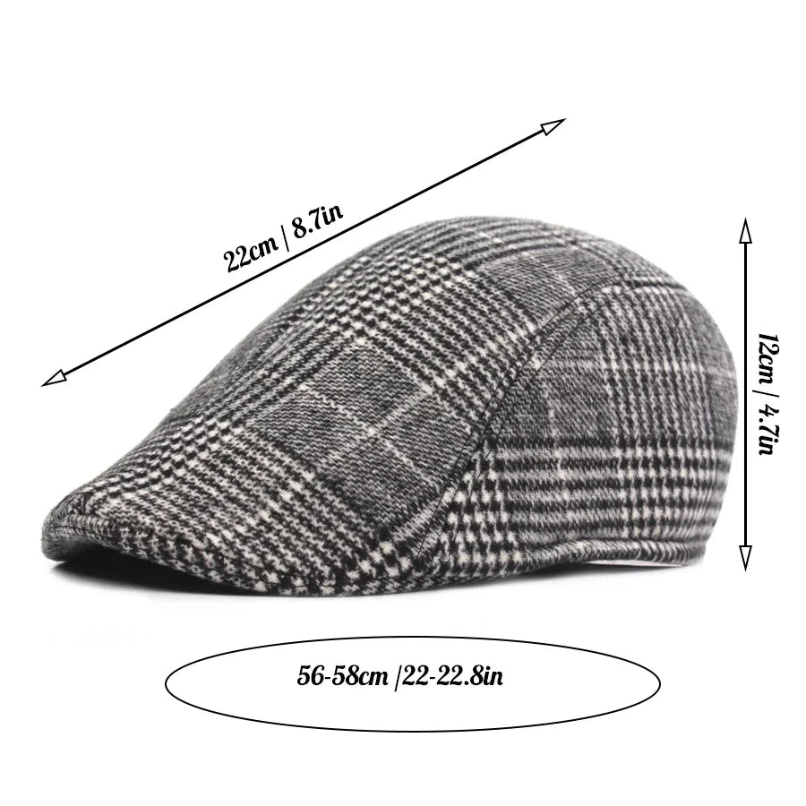 Men's Cotton Plaid Berets Caps for Men Women Middle-Aged Autumn Winter Hats Boina Herringbone Newsboy Baker Tweed Boy Hat