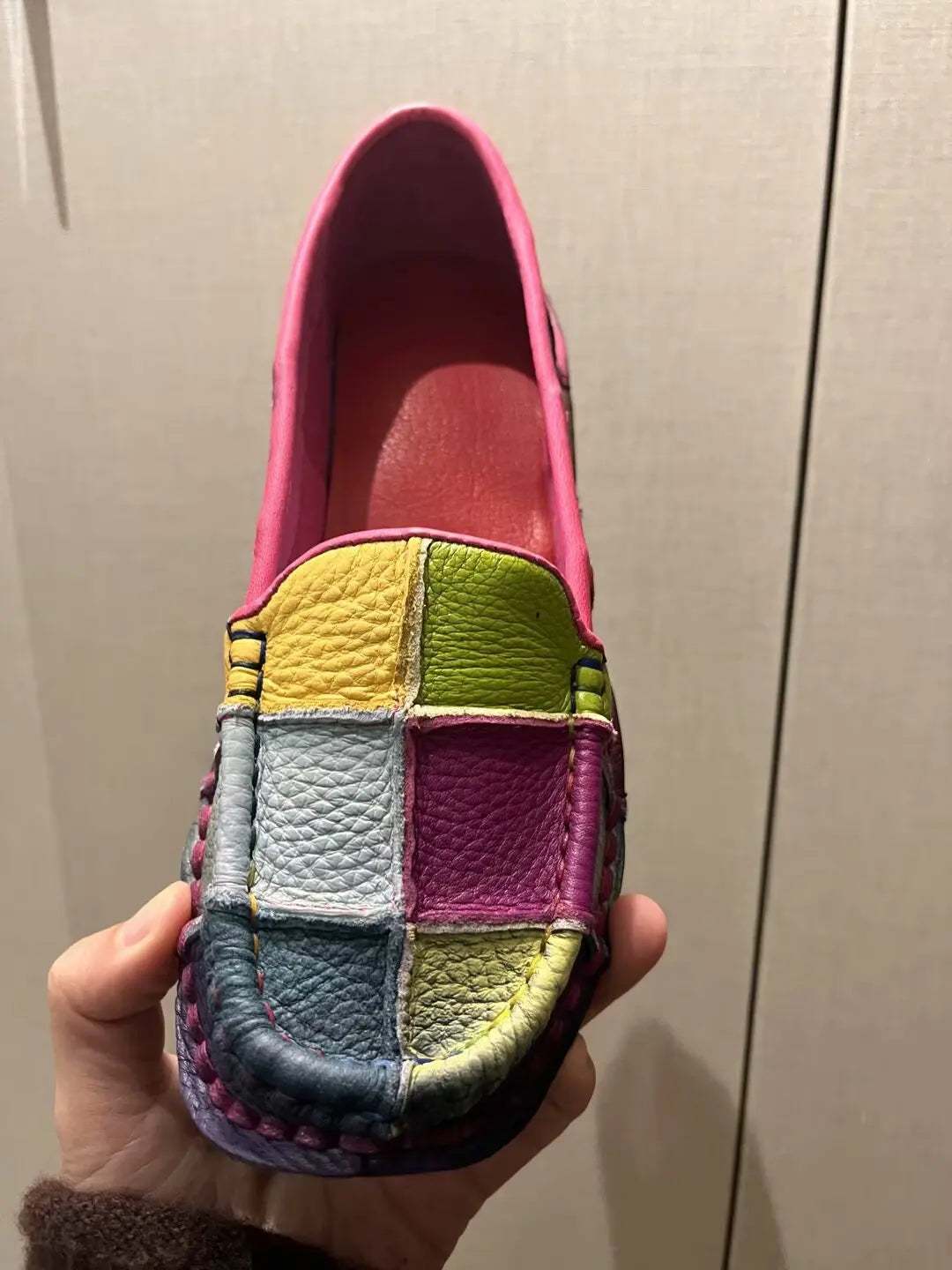 Birkuir Retro Mixed Colors Flats Women Shoes Soft Soles Loafers Shoes Genuine Leather Slip On Luxury Casual size 41 42 Shoes