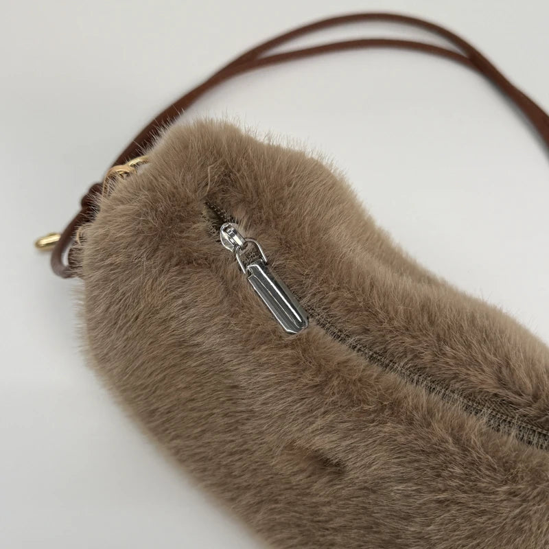 MOODS Soft Plush Crossbody Bags For Women 2025 Winter Warm Latest Luxury Designer Handbags Casual Street Shoulder Hobo Bag Lady