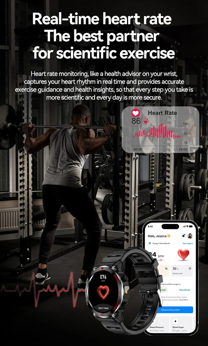 Smart Watch Men Women 1.52" Always-On Display Step Counter Magnetic Charging Bluetooth Call Fitness Tracker Multisport Modes