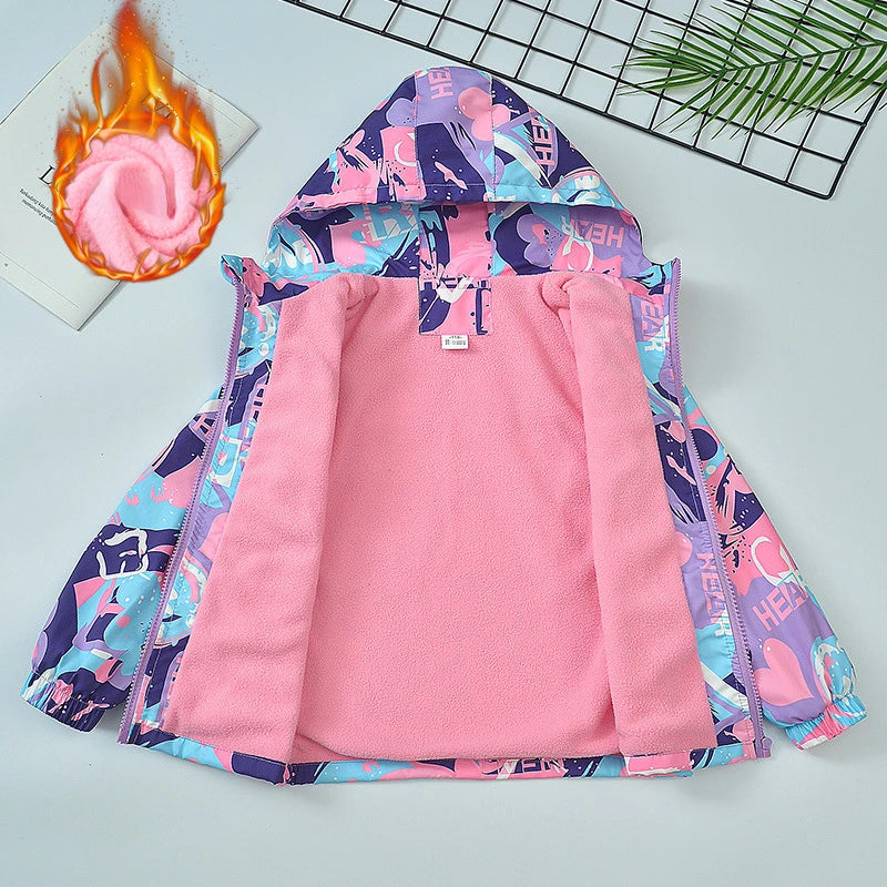 Jackets Girls tops Autumn and winter fleece jackets Windproof waterproof ski suits Hooded trench coat