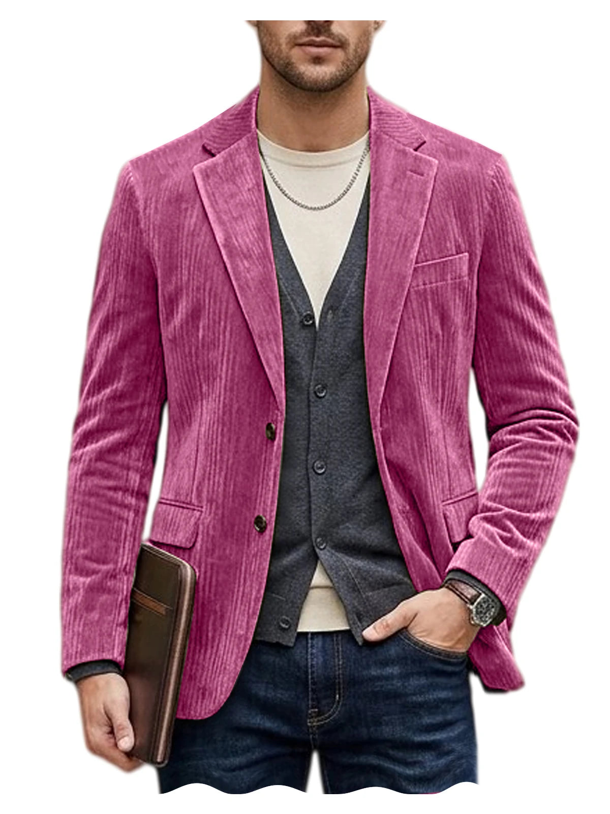 Men's Corduroy Blazer Jacket Casual Double-Sided Snow Cotton Slim Fit Notched Lapel Sport Coat for Business Daily Wear