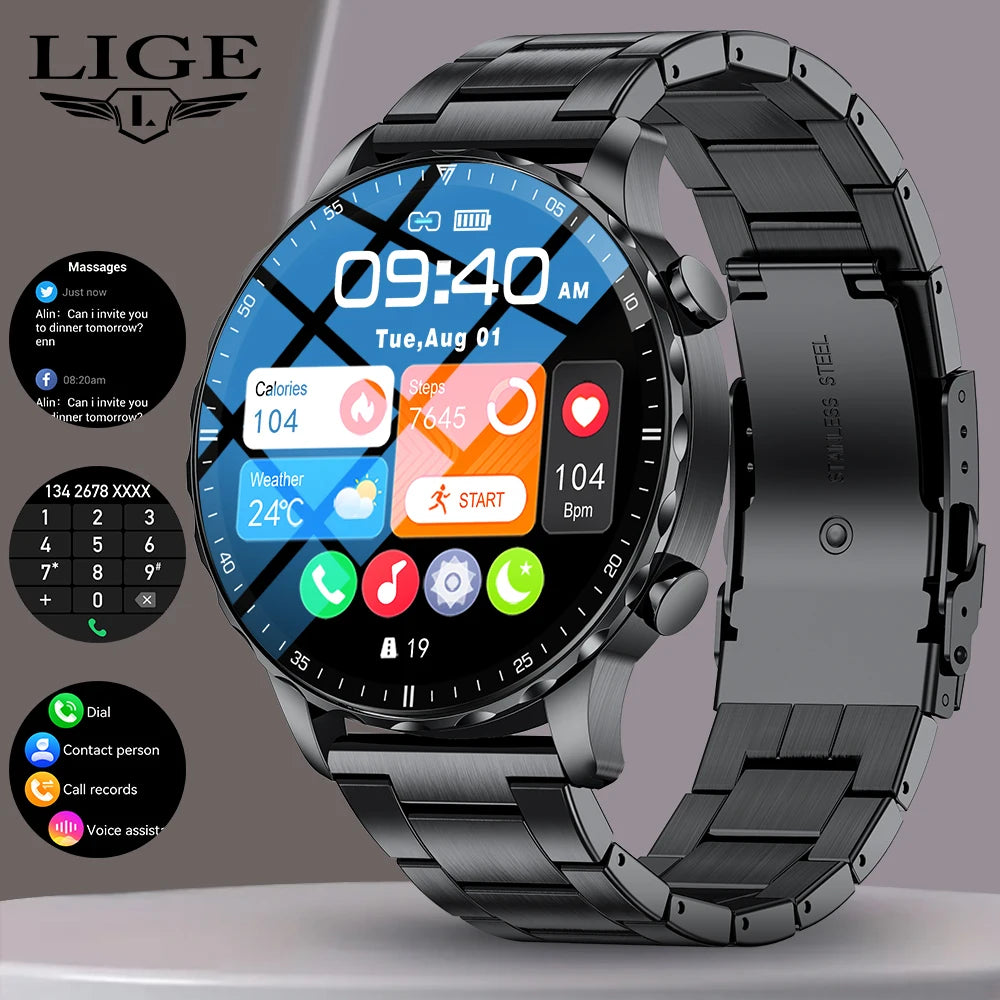 LIGE New Smart Watch 1.53'' 360*360 Full Touch Screen Outdoor Waterproof Bluetooth Call Watches Sports Fitness Man smart watches