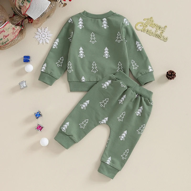 Conjunto de pantalones y sudadera con diseño floral de árbol de Navidad para bebé niño 2t 3t