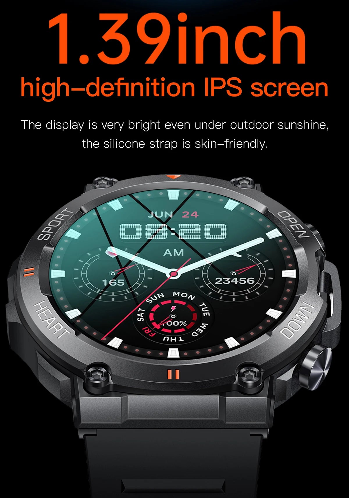 2023 Smart Watch Men Military Healthy Monitor 1.39 inch Bluetooth Call Fitness Waterproof Sport Smartwatch for IOS Android Phone