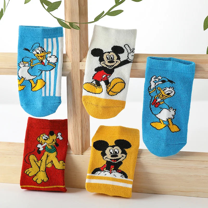 5 Pairs Disney Mickey Mouse Baby Kids Short Cotton Socks Cartoon Children Socks Baby Boy Socks Kawaii Child Soft Gift Kids Girls