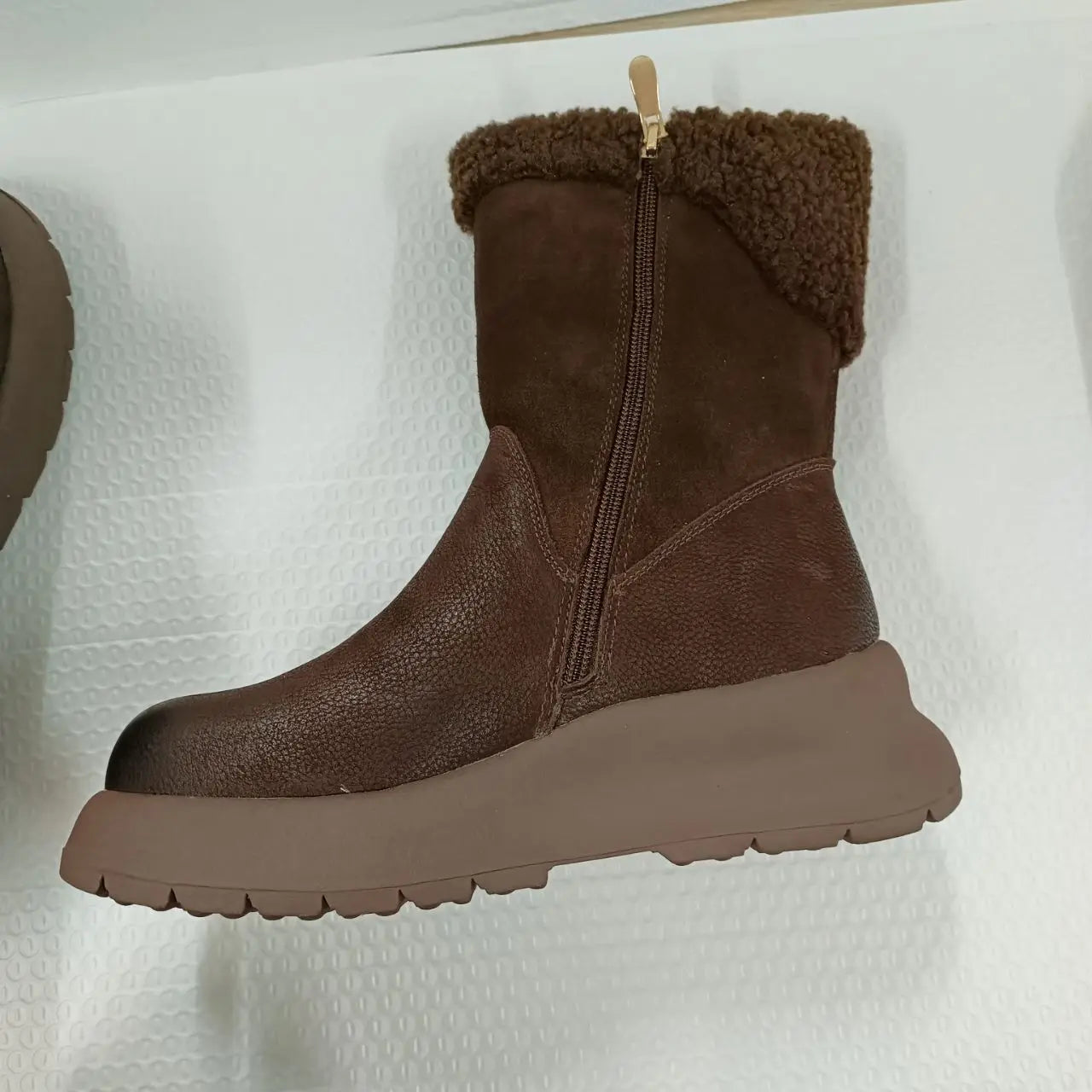 Koznoy 5cm Natural Genuine Leather Chunky Cow Spring Rubber Ankle Boots Soft Soled Winter Plush Flats Booties Autumn Women Shoes
