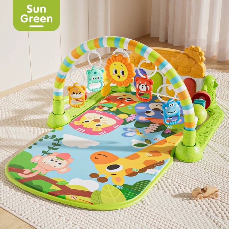 Baby Play Gym Mat with Musical Piano Newborn Activity Center Kick and Playmat with Hanging Toys Sensory Educational Gift