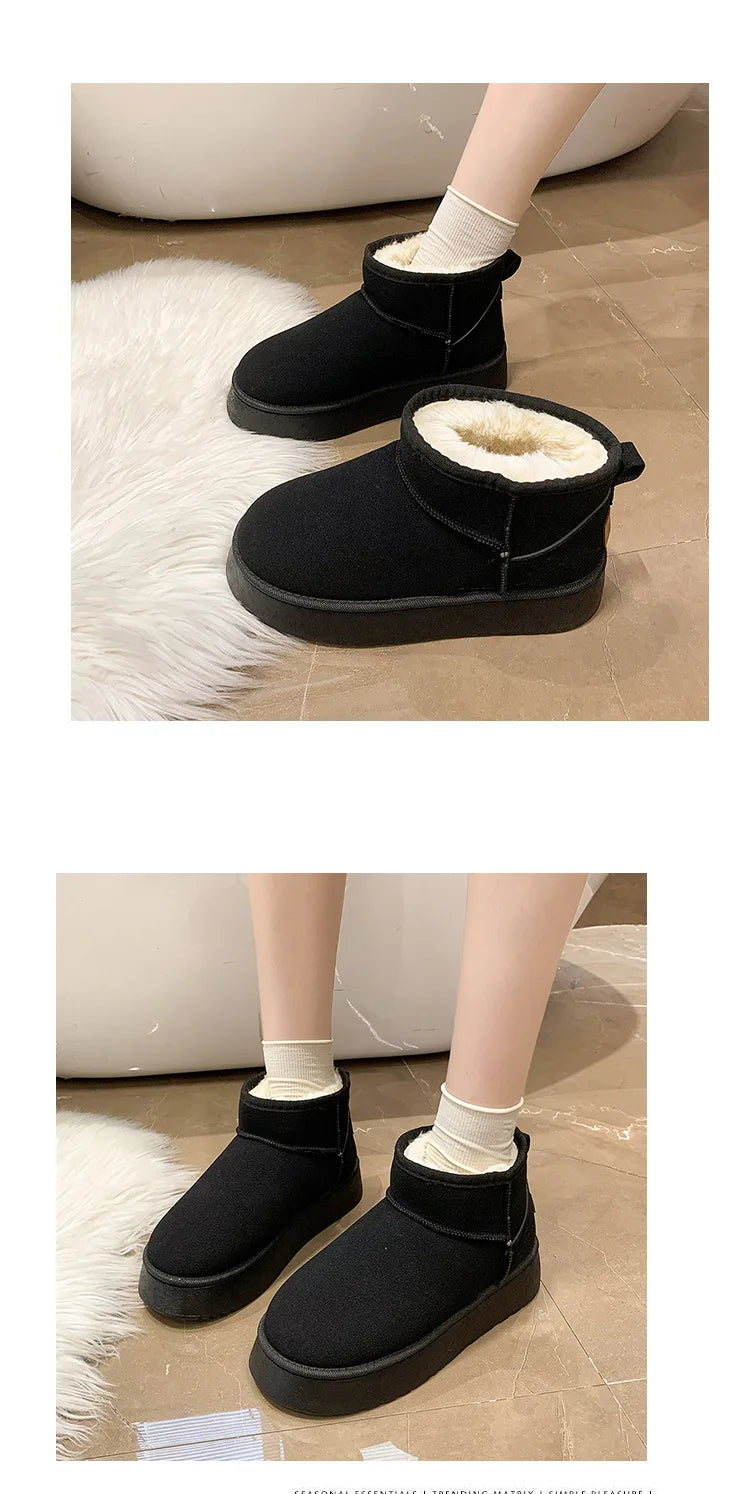 Winter Women Short Plush Warm Snow Boots Casual Shoes New Suede Fur Chelsea Ankle Boots Flats Platform Ladies Shoes Botas