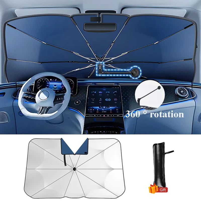 Car Sunshade Windshield Umbrella with 360° Rotation Bendable Handle Front Window Sun Shade UV Protection Summer Car Accessories