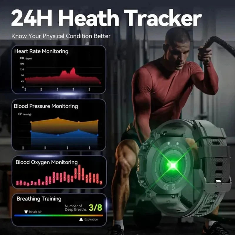 2023 Smart Watch Men Military Healthy Monitor 1.39 inch Bluetooth Call Fitness Waterproof Sport Smartwatch for IOS Android Phone