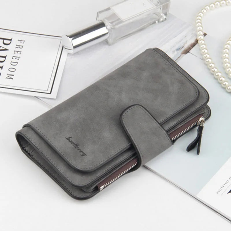 Baellerry Women's Long Wallet High Quality with Buckle Multiple Card Slots Mobile Phone Holder Hand-held Bag
