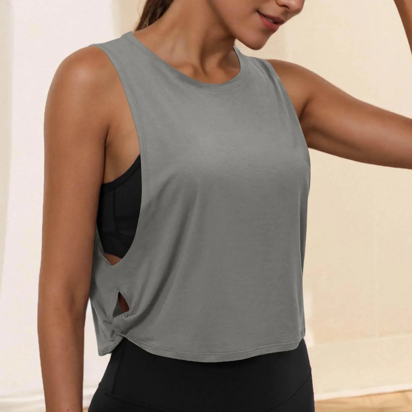 Women Sleeveless Yoga Tops Athletic Vest Breathable Blouse Cover Up Gym Workout Cool T-Shirt Running Short Tank Crop Top