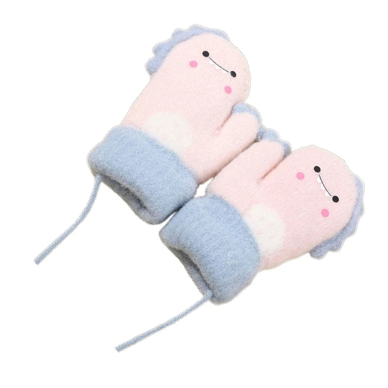 Baby Mittens Full Finger Winter Warm Gloves Cute Cartoon Thick Mitten with Rope for Boy Girl Children Toddler(0-3Years)