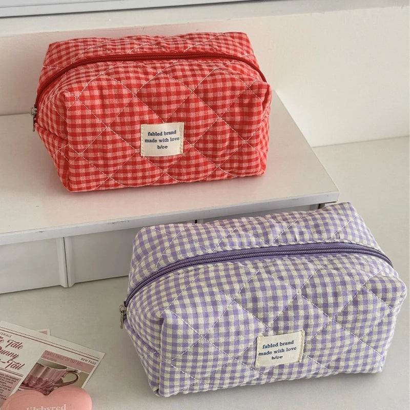 Cute Makeup Bag for Women Portable Travel Small Cosmetic Bags Fashion Plaid Zipper Toiletry Bag Washing Pouch Storage Bags