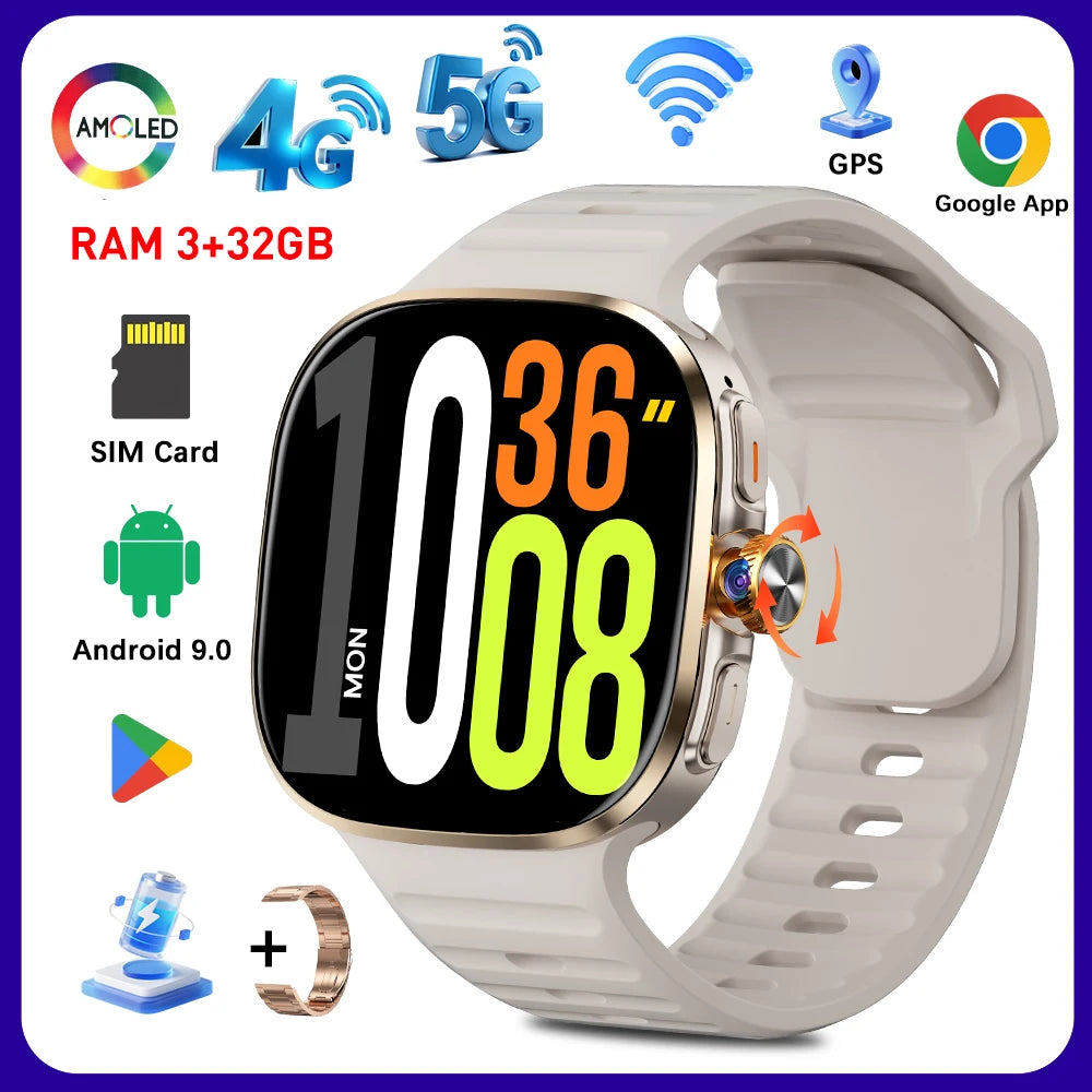 NEW Smartwatch 5G with 2.4" HD Screen 190° Rotating Camera WIFI 3D Stereo Navigation Compass NFC Bluetooth Smart Watch Men Women