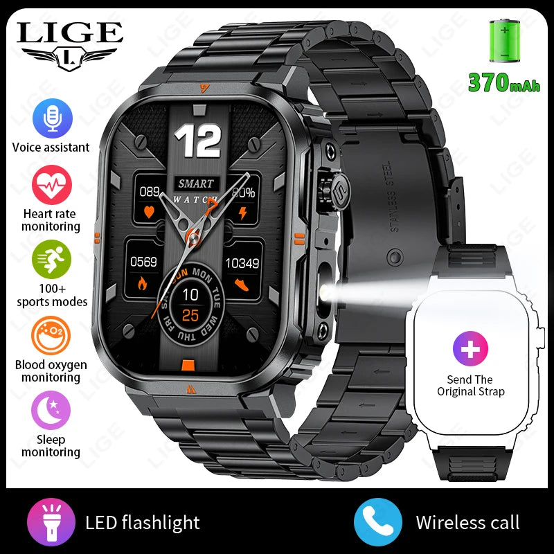 LIGE New Smart Watch For Men Women 2.01" HD Display Health Monitor Sport Fitness Watches AI Voice Bluetooth Call Smartwatch Men