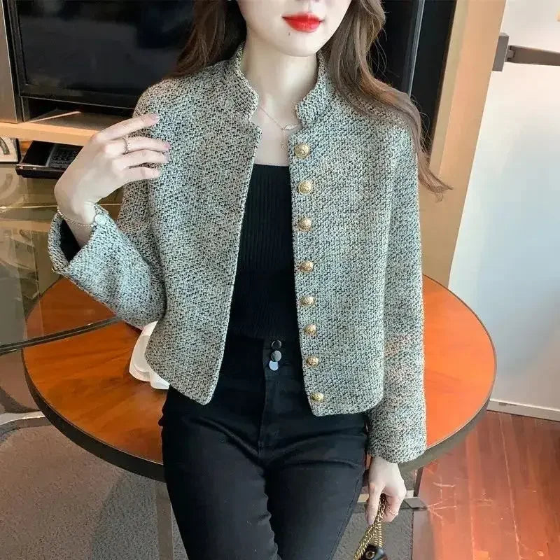 Ladies Jackets Plain Short Women's Tweed Wool & Blends Coat Half Novelty Medium New In High Quality Single Fashion 2025 Hot