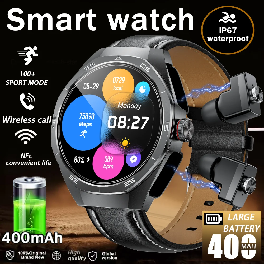 2026 New Smart Watch Men TWS 2-in-1 Bluetooth Earphones With Built-in Speaker HIFI  1.53HD SCreen Bluetooth Call IP67 Waterproof