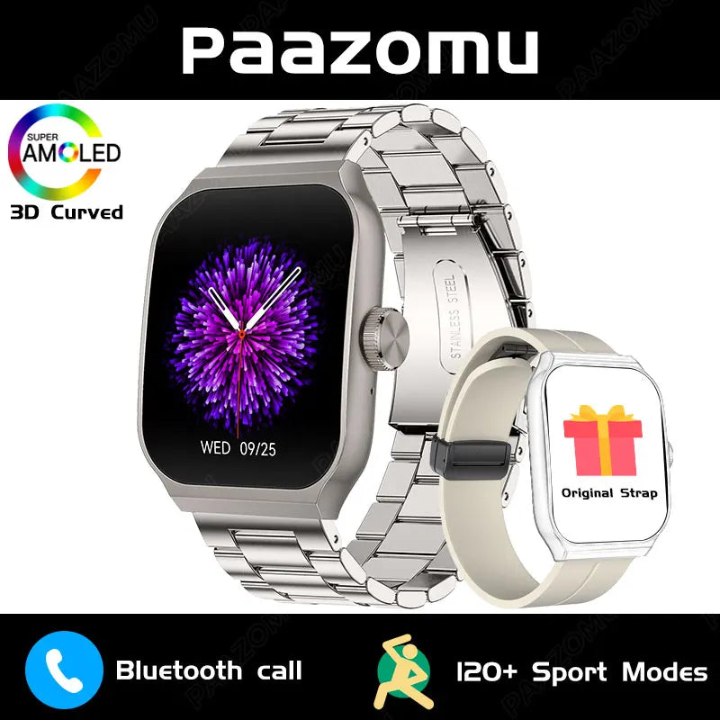 New AMOLED Smart Watch 1.96inch 3D Flexible Curved Screen Bluetooth Call Heart Rate NFC Waterproof Smartwatch For Android IOS