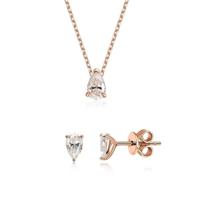 Smyoue 1-4CT Pear Cut Full Moissanite Jewelry Sets for Women Wedding Party Bride Female Sets Lab Diamond S925 Sterling Silver